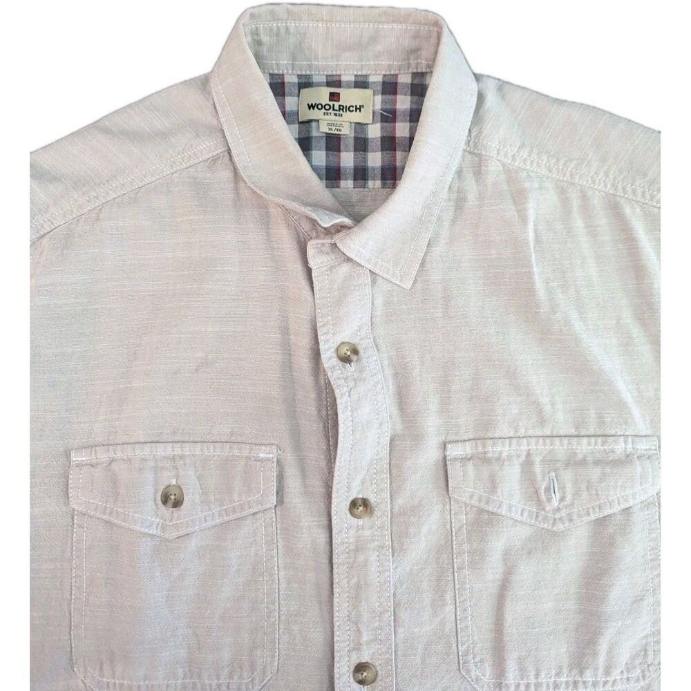 Woolrich Shirt Adult XL Beige Button Front Outdoors Cotton Outdoors Casual Mens